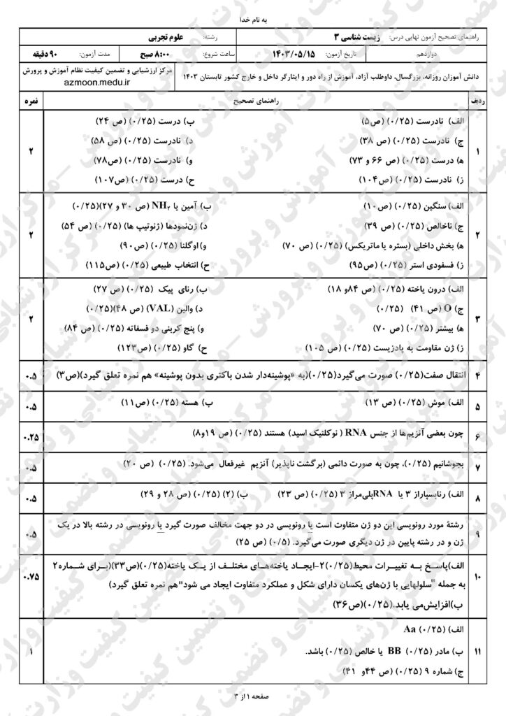 ج زیست ۳ ش ۴۰۳