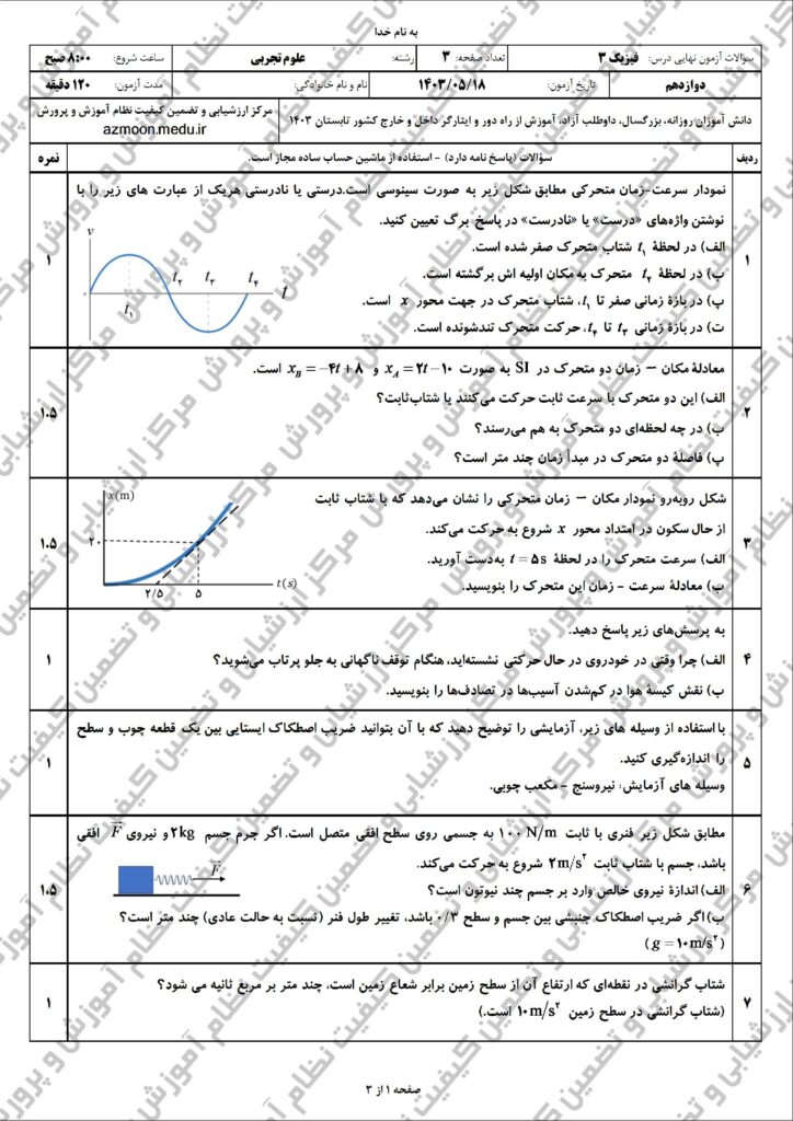 فیزیک ۳ ت ش ۴۰۳