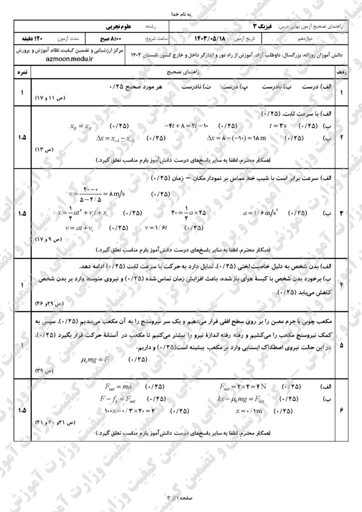 فیزیک ۳ ت ش ۴۰۳