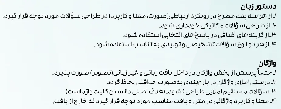 راهنمای طراحی سوالات امتحان نهایی زبان انگلیسی دوازدهم