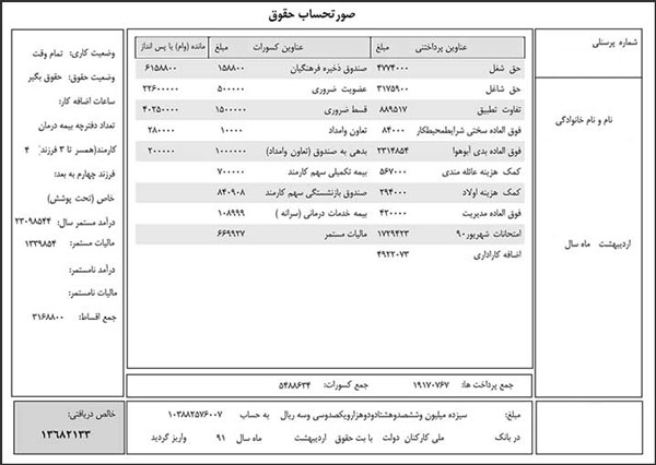 فیش حقوق دانشجویان فرهنگیان