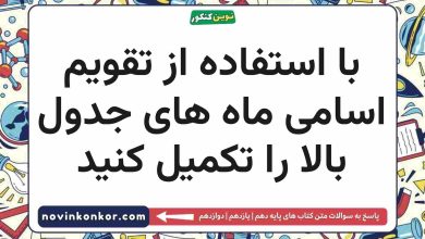 با استفاده از تقویم اسامی ماه های جدول بالا را تکمیل کنید تاریخ دهم