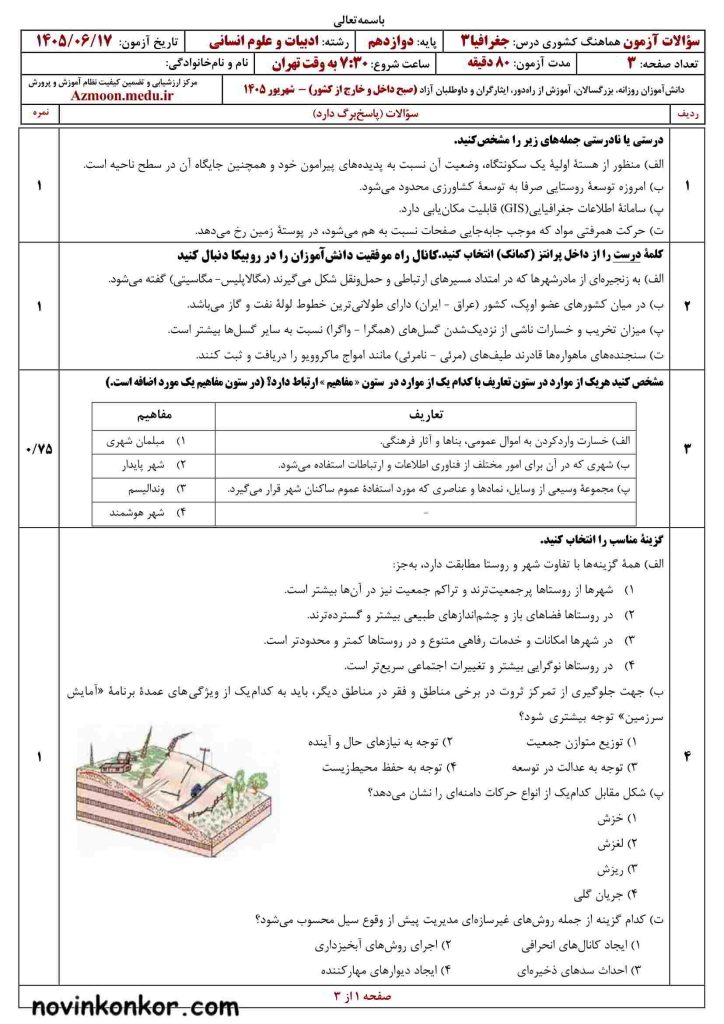 جغرافیا دوازدهم شهریور ۱۴۰۵